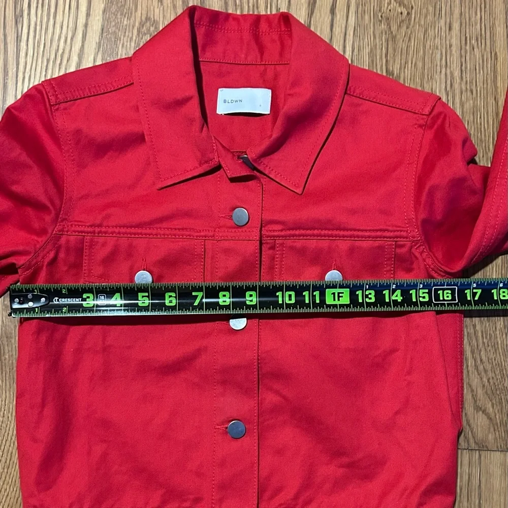 BLDWN‎ Vibrant Red Jean Jacket Denim Slightly Cropped - Picture 3 of 9